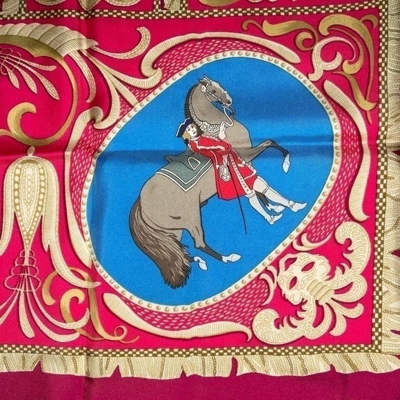 Hermes 100% Silk Scarf “LA PRESENTATIONS” Purple Knight Carriage Carre 90 - Picture 8 of 15
